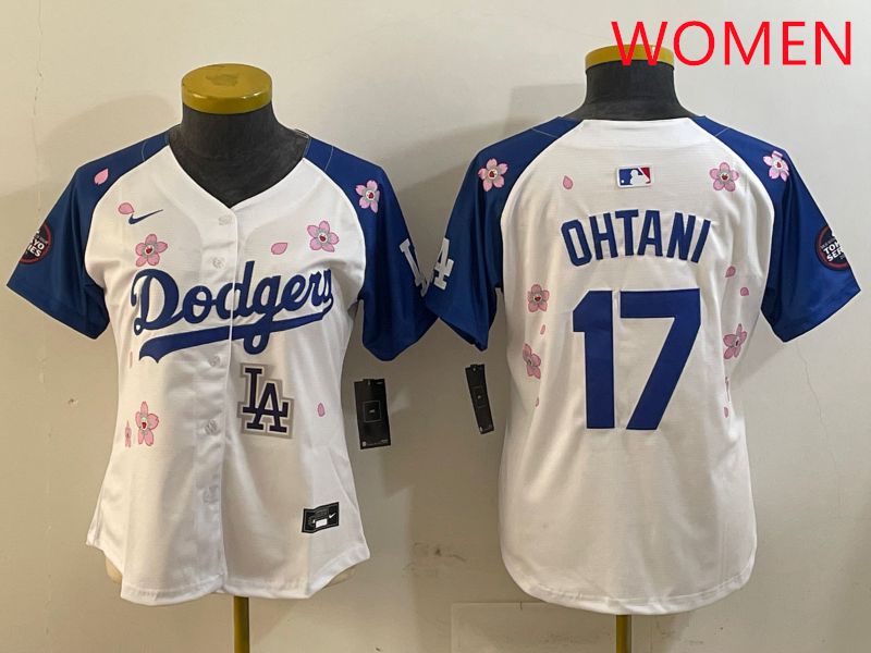 Women Los Angeles Dodgers #17 Ohtani White Blue Sakura Edition 2025 Nike MLB Jersey style 9